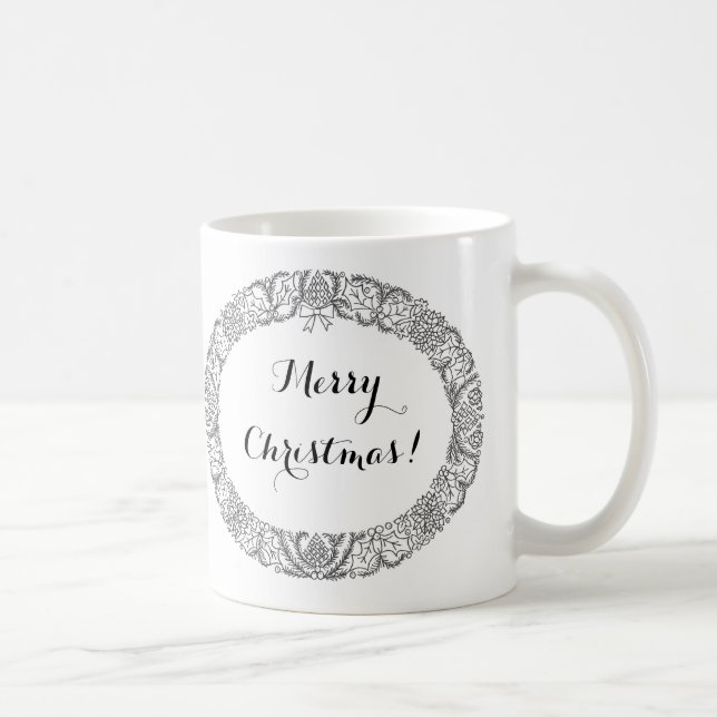 Chic Black on White Christmas Wreath to Customize Coffee Mug (Right)