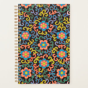 Chic Black Pattern with Colourful Floral Planner
