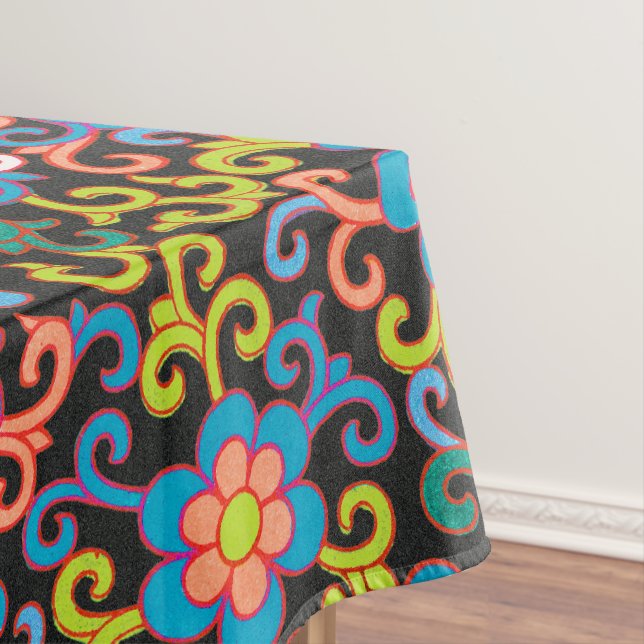 Chic Black Pattern with Colourful Floral  Tablecloth (In Situ)