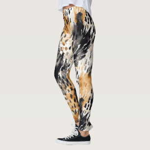 Chic Black Peach White Leopard Animal Print Leggings