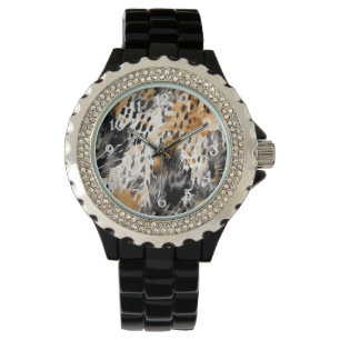 Chic Black Peach White Leopard Animal Print Watch