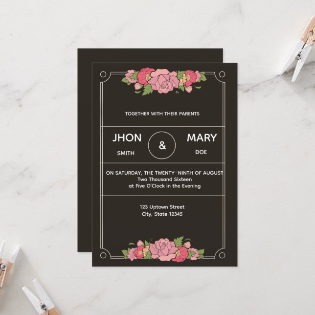 Chic Black Personalised Envelope Invite (Front/Back In Situ)