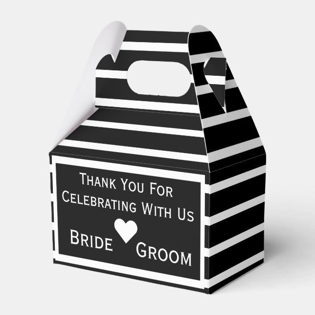 Chic Black Personalised Wedding Favour Box (Front Side)