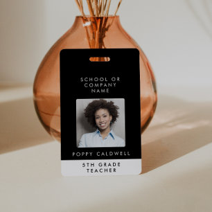 Chic Black Photo Small Business or Teacher ID Badge