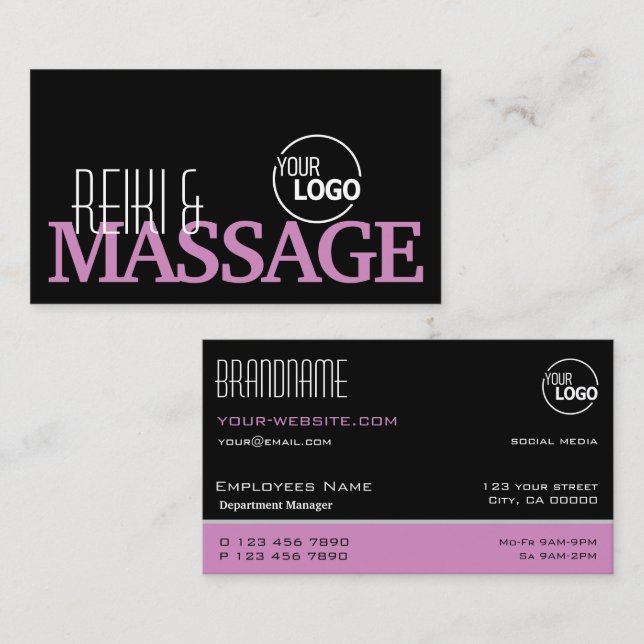 Chic Black Pink and White Simple Stylish with Logo Business Card (Front/Back)