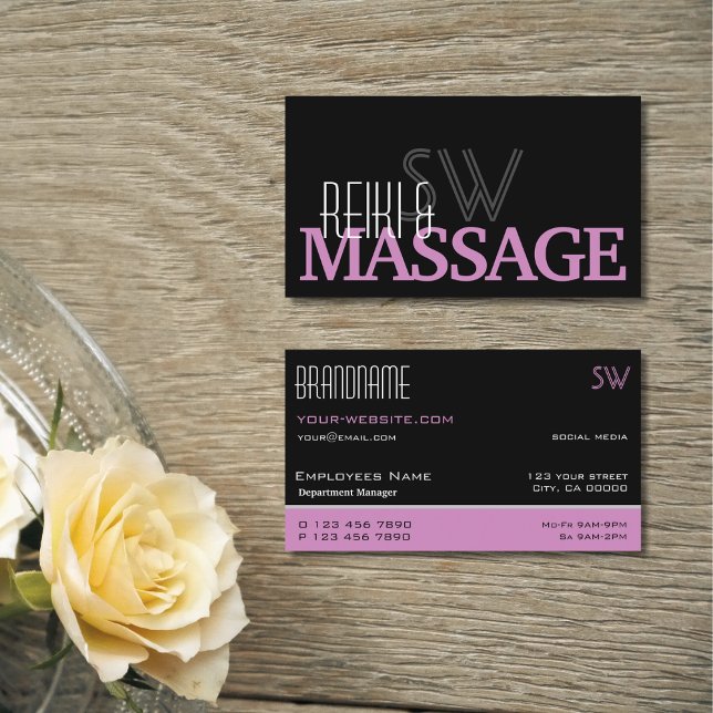 Chic Black Pink and White Simple with Monogram Business Card (Creator Uploaded)