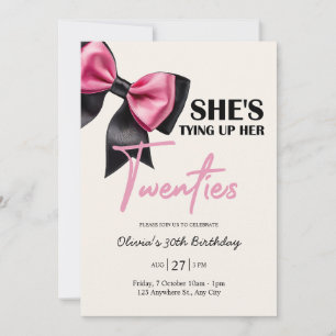 Chic Black & Pink Bow 30th Birthday Invitation