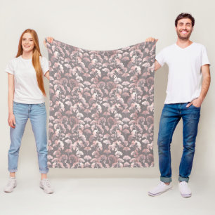 Chic Black Pink Ginkgo Pattern Fleece Blanket