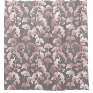 Chic Black Pink Ginkgo Pattern Shower Curtain