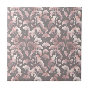 Chic Black Pink Ginkgo Pattern Tile