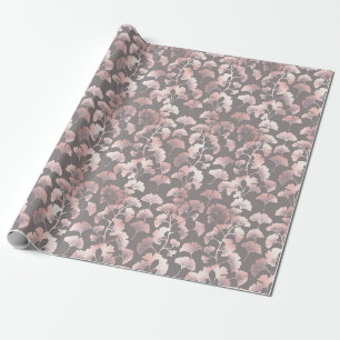 Chic Black Pink Ginkgo Pattern Wrapping Paper