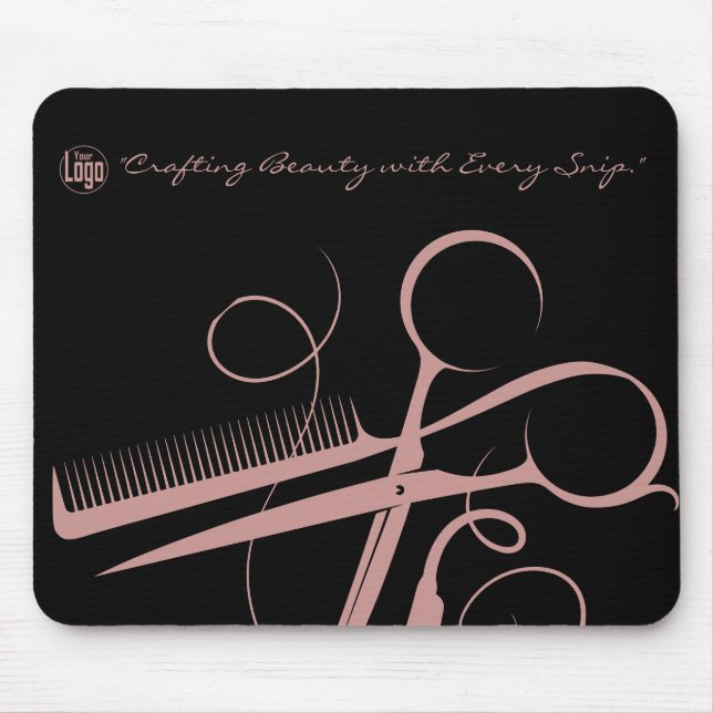 Chic Black Pink Hairstylist Tools Logo Motto Mouse Mat (Front)
