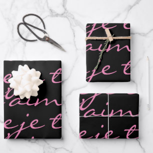 Chic Black & Pink Je t’aime I Love You In French Wrapping Paper Sheet