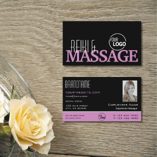 Chic Black Pink White Simple with Logo and Photo Business Card