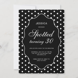 Chic Black Polka Dot Spotted 30th Birthday Party Invitation