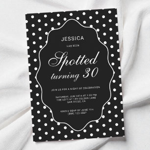 Chic Black Polka Dot Spotted 30th Birthday Party Invitation