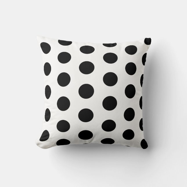 Chic Black Polka Dots on White Throw Pillow (Front)