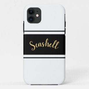 Chic Black Racing Stripes On White Seashell Script Case-Mate iPhone Case