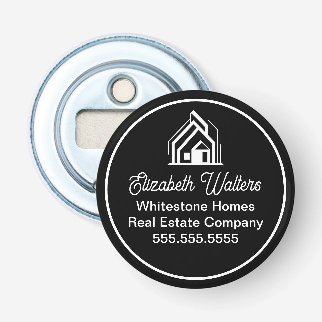 Chic Black Real Estate Company Customized Realtor Bottle Opener (Front)