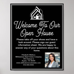 Chic Black Real Estate Company Open House Welcome Poster