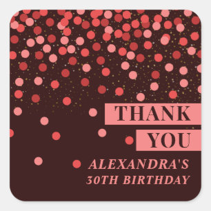 Chic Black Red Confetti Thank You Sticker