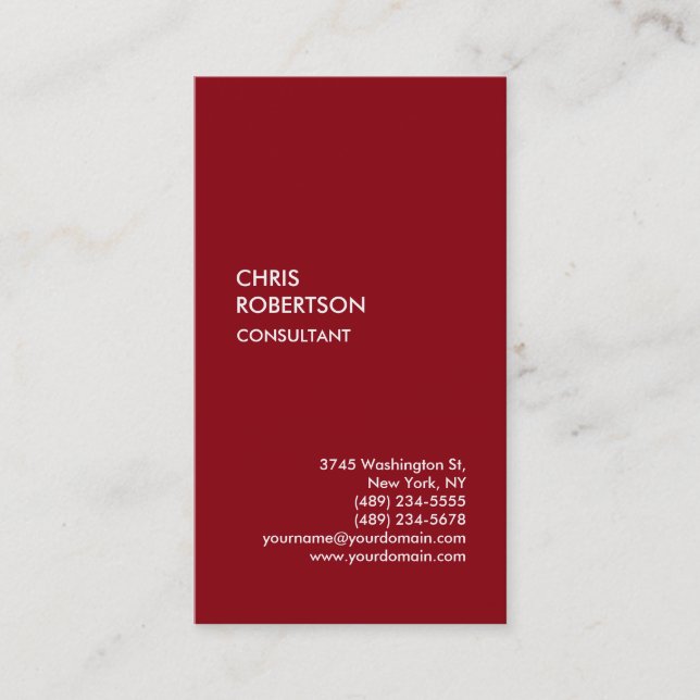 Chic black red vertical unique business card (Front)