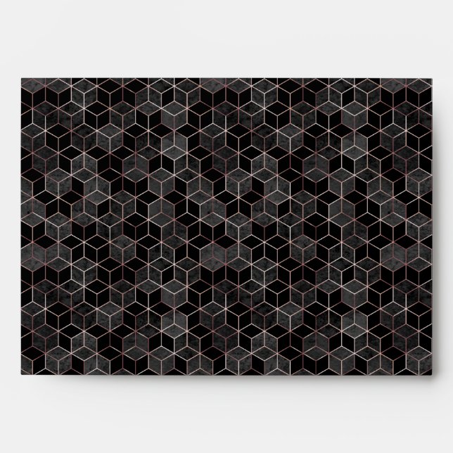 Chic Black Rose Gold Abstract Hexagon Invitation  Envelope (Front)