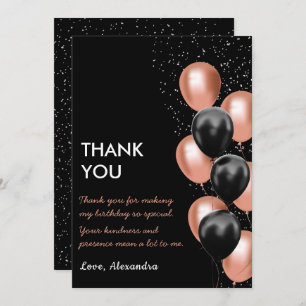 Chic Black Rose Gold Balloon  Thank You Card