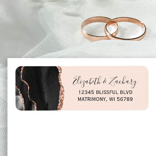 Chic Black Rose Gold Blush Wedding Return Address