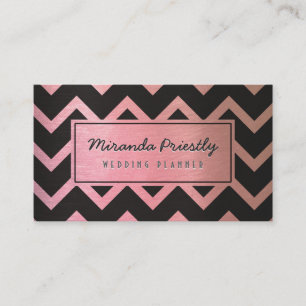 Chic Black Rose Gold Chevron Wave Stripes Pattern Business Card