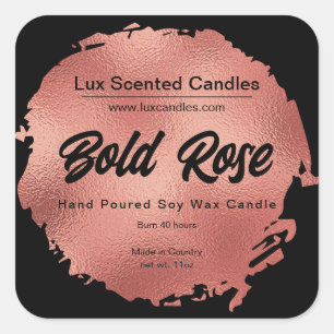 Chic Black Rose Gold Foil Modern Luxury Candle Square Sticker