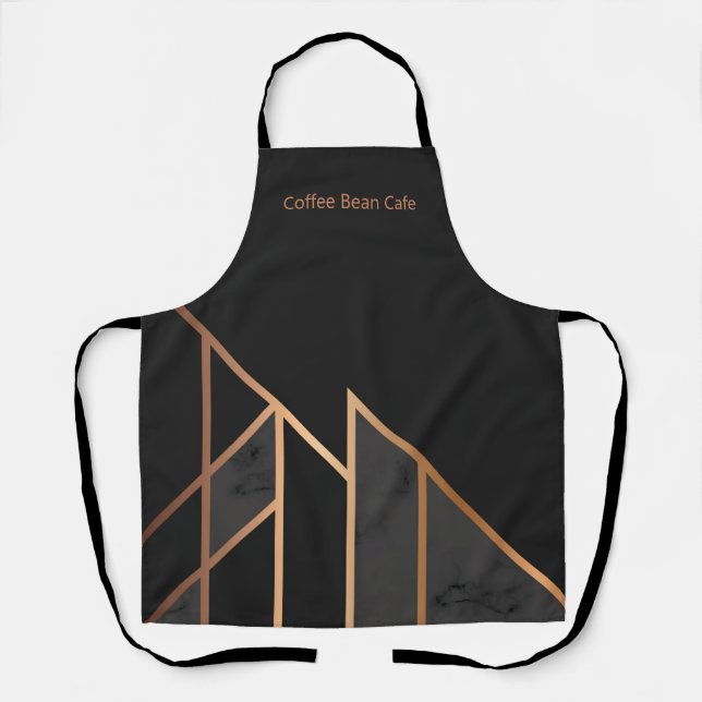 Chic Black Rose Gold Geometric Modern Personalised Apron (Front)