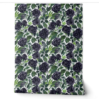 Chic black rose watercolor design wallpaper