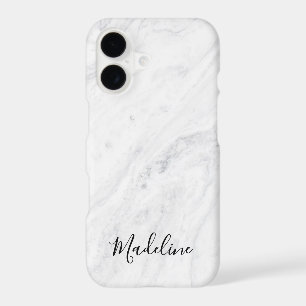Chic Black Script Monogram on White Marble