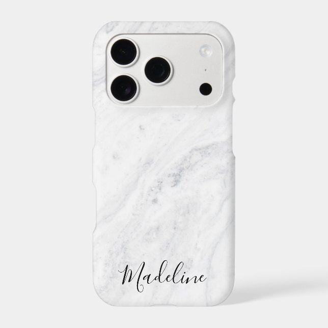 Chic Black Script Monogram on White Marble (Back)