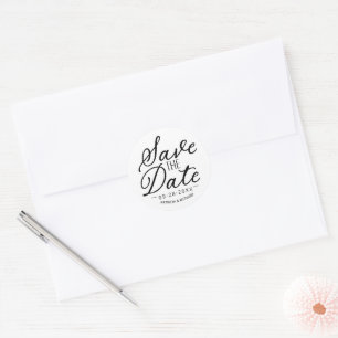 Chic Black Script Wedding Save The Date Classic Round Sticker