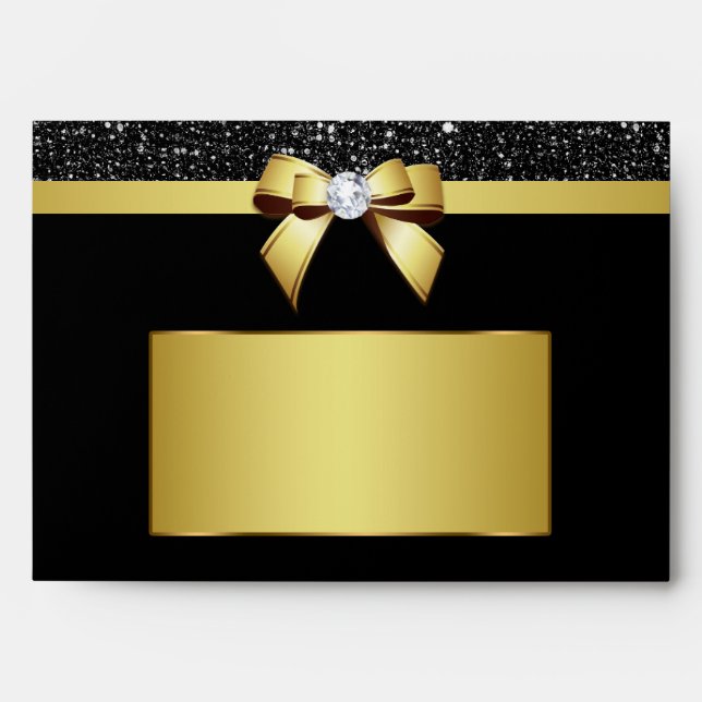 Chic Black Sequins Diamond Gold Bow Envelope (Front)