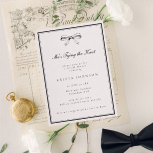 Chic Black She's Tying the Knot Bow Bridal Shower Invitation