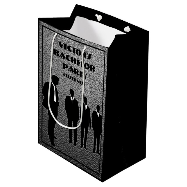 Chic Black & Silver Bachelor Party Medium Gift Bag (Front Angled)
