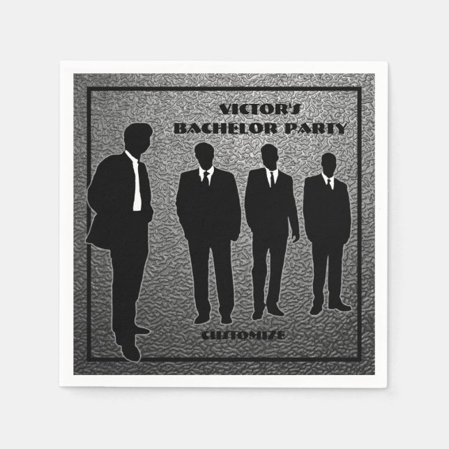 Chic Black & Silver Bachelor Party Napkin (Front)
