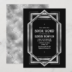Chic Black & Silver Gatsby Art Deco Bridal Shower Invitation