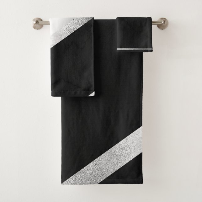 Chic Black & Silver Glitter Bath Towel Set (Insitu)