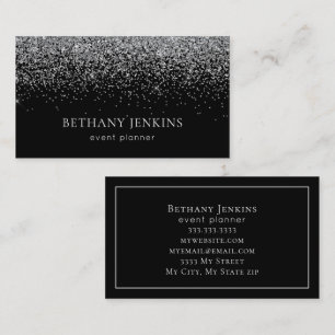 Chic Black Silver Glitter Business Card