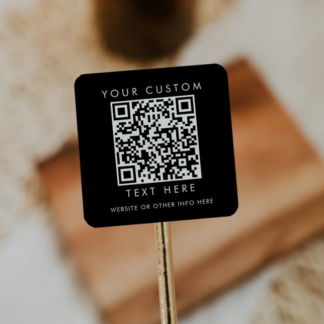 Chic Black Small Business Custom QR Code Square Sticker (Creator Uploaded)