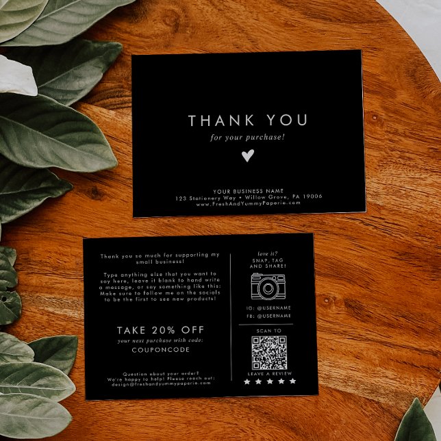 Chic Black Small Business Thank You Order Enclosure Card (Creator Uploaded)