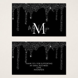 Chic Black Sparkle Glitter Drips Monogram
