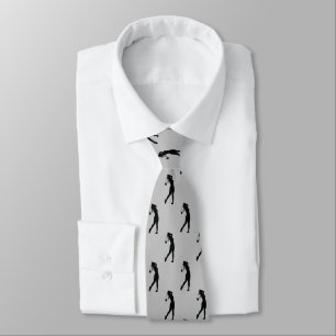 Chic Black Sports Lady Golfer Silhouette Neck Tie