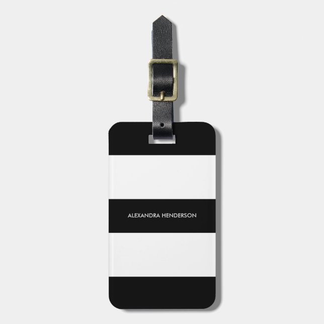 Chic Black Stripe Travel | Luggage Tag (Front Vertical)