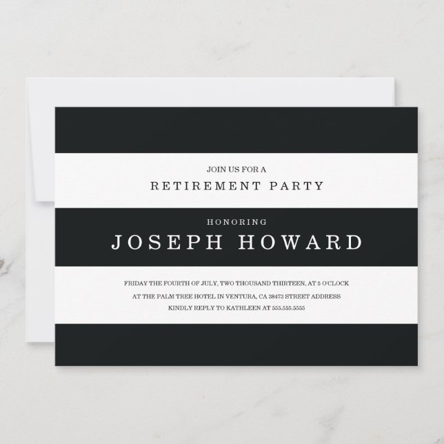 Chic Black Stripes Retirement Party Invite (Front)