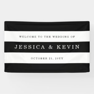 Chic Black Stripes Wedding Banner